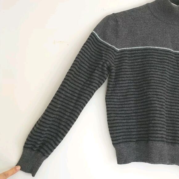 Charter Club Sweater Pullover Women M/XS* Gray Striped Merino Wool Mock *Shrunk - Picture 2 of 7